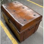 Antique metal travel trunk together with a metal three way fire screen.
