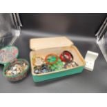 A Jewellery box containing a quantity of costume jewellery, include Rolled gold bangle, earrings,