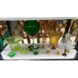 A Collection of art glass to include possible early Scottish double handle green cup, Large green