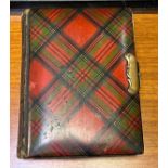 Antique Mauchline Tartan ware 'Stuart Tartan' back and front photo album containing a quantity of