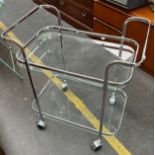 Art Deco style two tier chrome and glass serving trolley