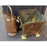 Arts and crafts copper and brass planter together with copper coal scuttle.