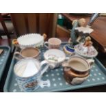 A Tray of collectable porcelain to include Sutherland lustre jug, Old lion design mug, Antique