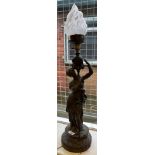 A Large 19th century Bronzed spelter lady figurine table lamp. [80cm high] [As found to base of urn]