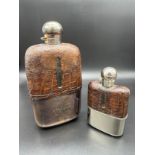 A Lot of two antique silver plated and crocodile leather hip flasks. [Largest- 22x11.5x5cm]