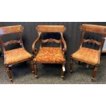 Set of three William IV Mahogany dining chairs- early 19th century- the scroll carved top rails