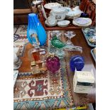 A Collection of art glass items to include Murano blue vase, A Pair of Royal Doulton candle