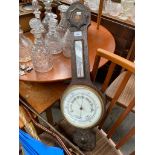 Antique wall barometer/ thermometer together with silver top and collar walking stick, Umbrella