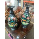 A Pair of large bird design vases [as found]