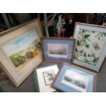 Five various art works to include Signed Elizabeth Gemmell limited edition block print titled '