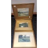 Three framed watercolours depicting various countryside scenes (Unsigned)