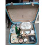 Case of odds to include Russian pill box, thermometer and other odds etc