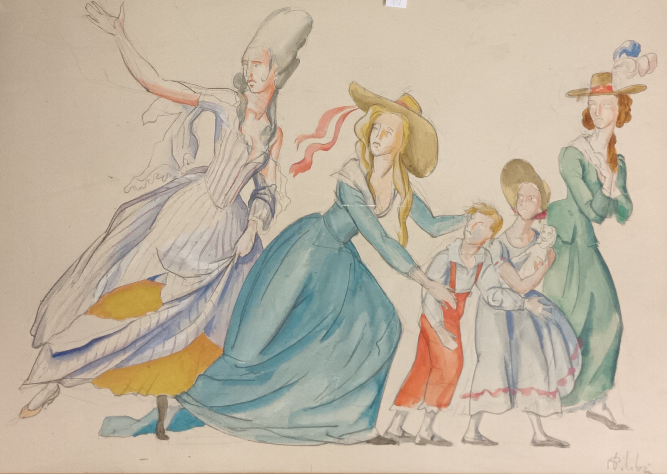 Bilibin (Signed) Watercolour/pencil of the French Revolution. [40x52cm]