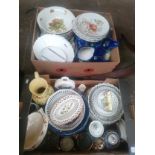 Two crates of collectable porcelain to include lustre jugs, and pierced design bowls etc