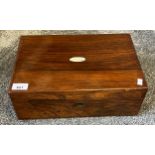 Antique rosewood writing slope- has various ink pots inside.