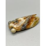 Antique Chinese hand carved sculpture of a winged bug- carved from jade or agate stone. [5.5cm in