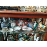 A shelf of oriental porcelain includes tea pots, bud vase etc