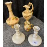 A selection of Royal Worcester. To include ornate ewer jug, candle sticks and vase eat. Some items