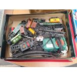 Box of train track and carriages etc