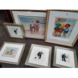 Selection of prints include clown lithograph prints , print titled brolly dollies etc