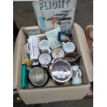 Box of collectables includes military whistle, pussers rum cups etc