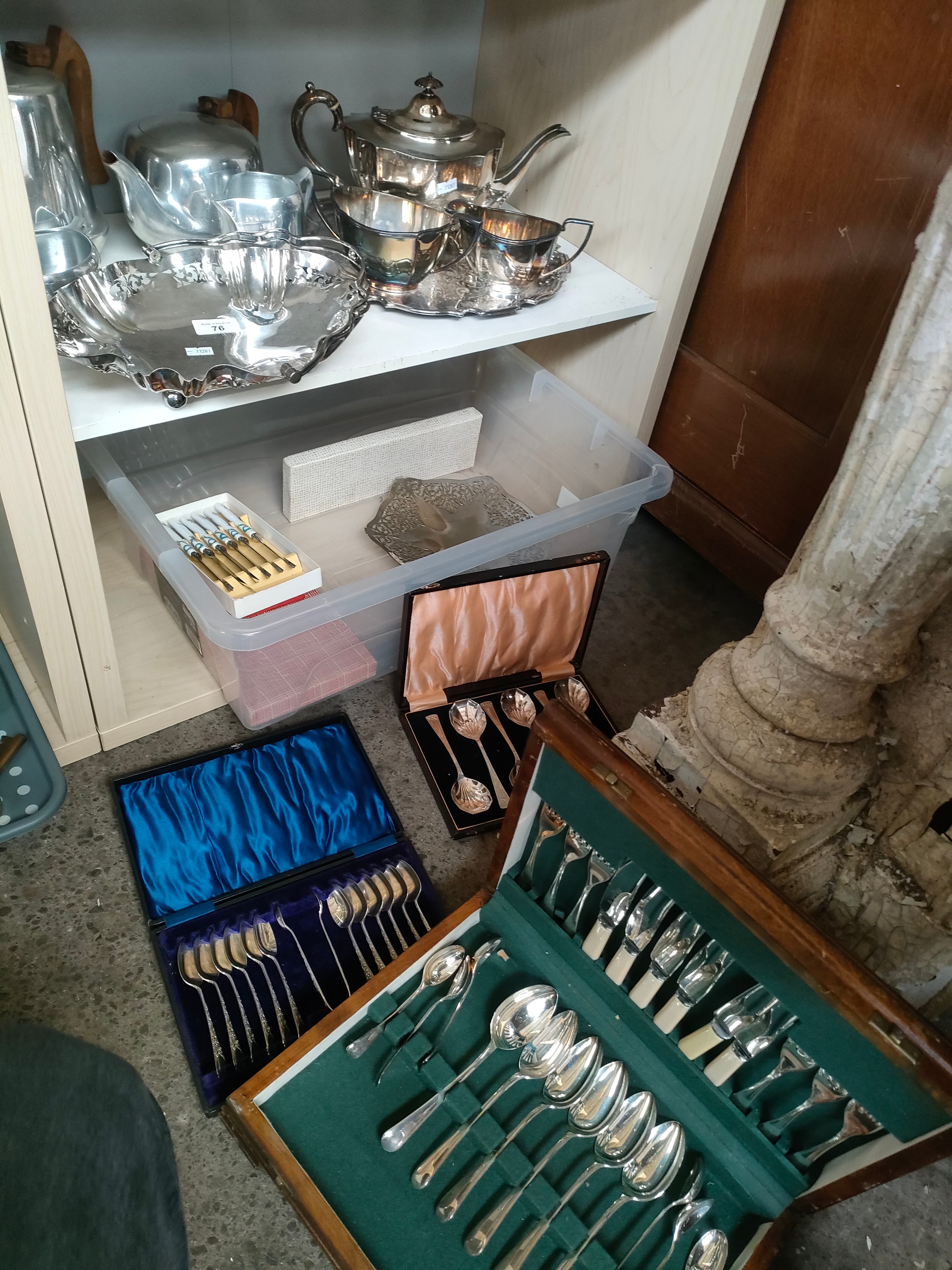A Large collection of silver plated wares includes cutlery sets etc