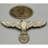 German Nazi Summer Tunic Eagle badge. Together with a German Gestapo I.D. Disc.