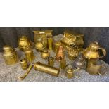 A Collection of Antique and vintage brass wares to include tea caddy, tea boxes and pepper