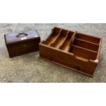 Antique mahogany cutlery carry tray together with a rosewood three section storage box.