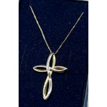 9ct yellow and white gold cross pendant and 9ct yellow gold necklace. [1.20grams]