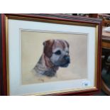 Water colour depicting dog signed