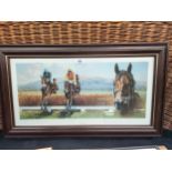 Horse racing print set in mahogany frame