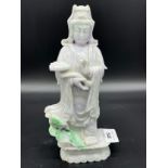 Chinese carved pale green jade sculpture of a buddha holding a sceptre. [23cm high]