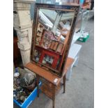 1930s oak table along with a Chinese lacquered framed mirror.