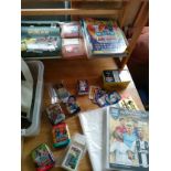Shelf of collectable cards football playing includes subbuteo cards etc