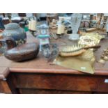 Selection of collectables to include cloisonné table lamp , brass wares etc