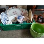 Box of Collectables to include majolica planter etc
