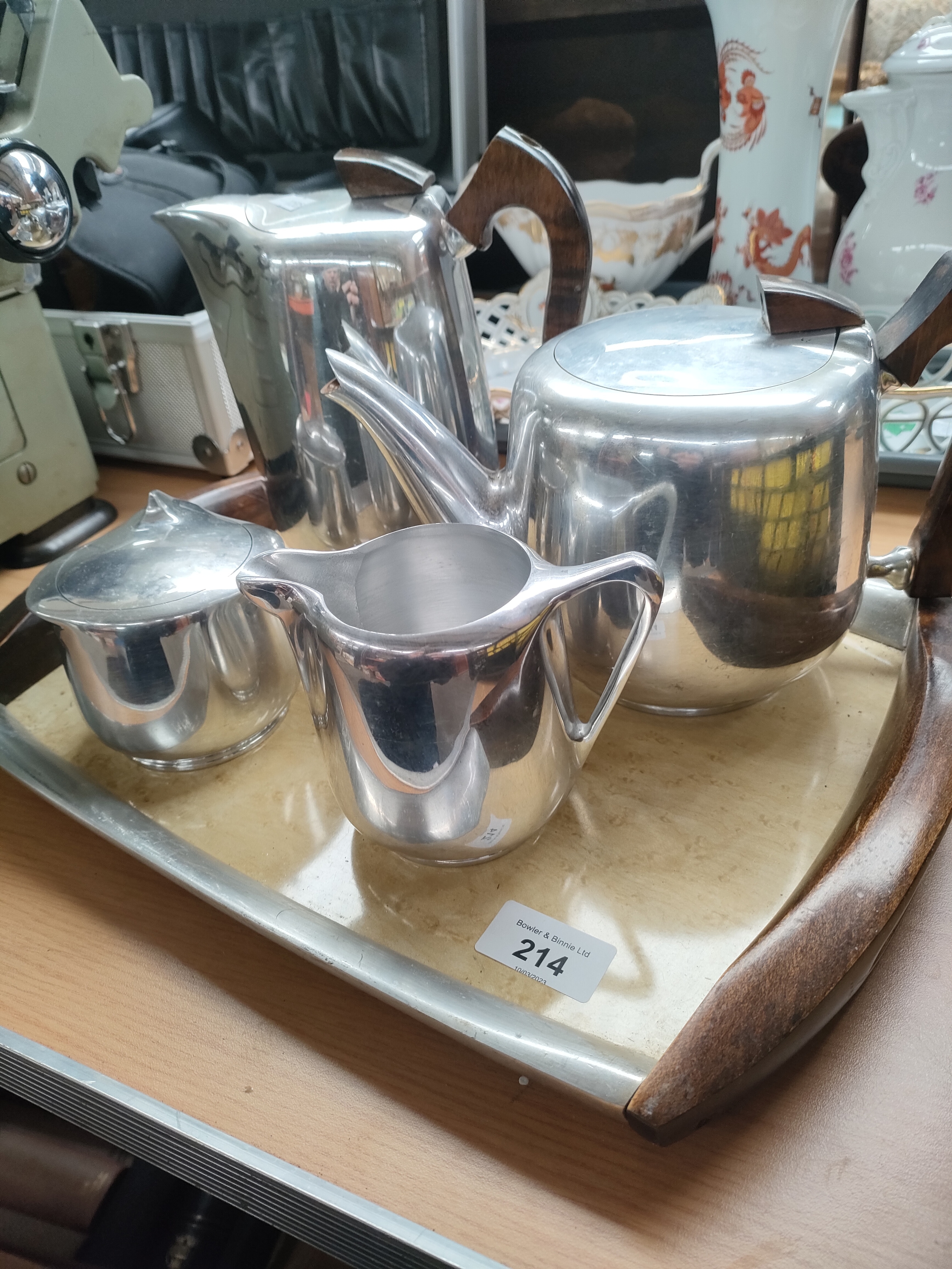 5 Piece piquot ware tea service includes tray - Image 2 of 2