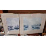 2 framed prints depicting ships at sea