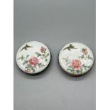 Two Chinese Hongxian (Yuan Shikai) 1915-16 hand painted lidded ink pots. Hand painted with flower