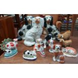 A collection of porcelain to include wally dogs, highland cows, rabbit, cats etc