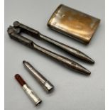 Birmingham silver cheroot holder and cheroot with amber fitment, Plated nut cracker and Antique