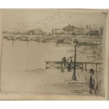 Eugene Bejor R.S Framed drypoint/block print depicting a Paris scene. [44x40cm]
