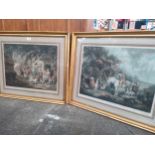 A Pair of Victorian coloured prints sets in a gilt frame