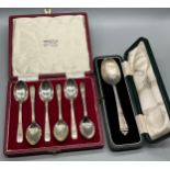 Boxed set of 6 Sheffield silver tea spoons together with a boxed London silver spoon.