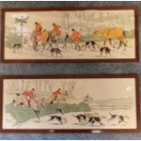 Two block style prints depicting hunting scenes, Signed Pichly. [27x67cm]