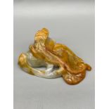 Antique Chinese jade sculpture of a lizard sat upon a flower. [7cm in length]