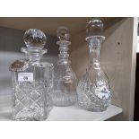 Lot of 3 Crystal decanters along with labels includes silver hall marked