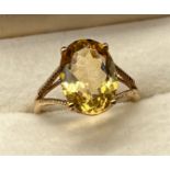 10ct yellow gold ring set with a large citrine stone. [Ring size Q] [3.36grams]