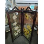 Victorian glass small fire guard with hand painted front